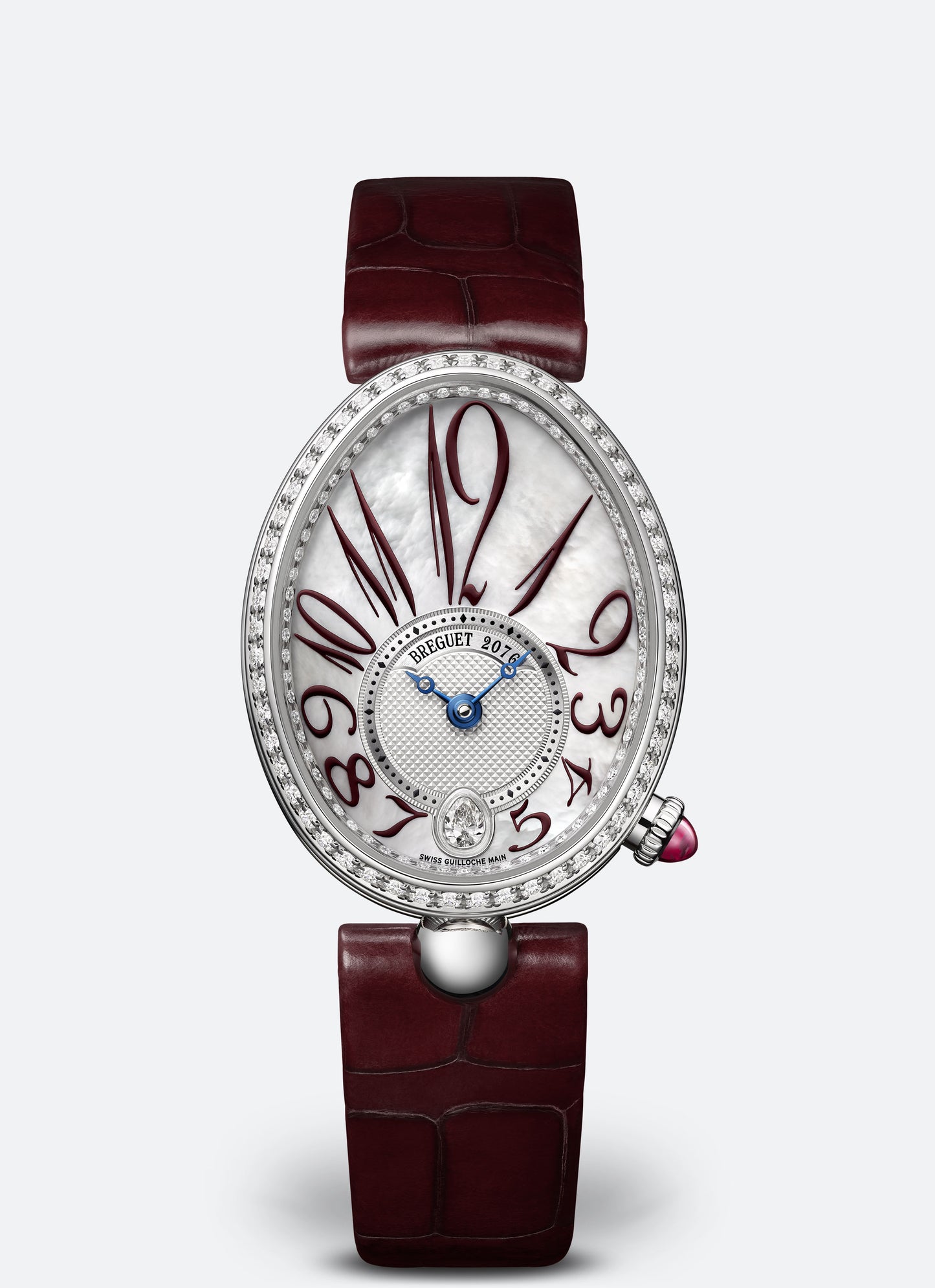 Breguet Reine 36.5 x 28.45mm White Dial with Diamonds White Gold Dark Brown Leather Strap 8918BB/5P/964/D00D3L