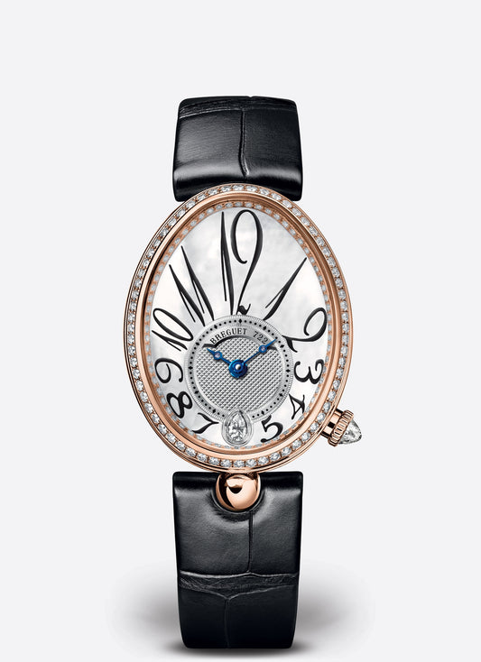 Breguet Reine 36.5 x 28.45mm White Mother-Of-Pearl Dial with Diamonds 18k Rose Gold Black Leather Strap 8918BR/58/964/D00D3L