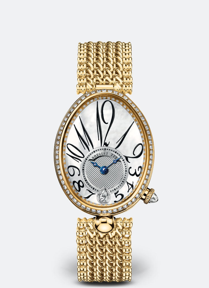 Breguet Reine 36.5 x 28.45mm White Mother-Of-Pearl Dial with Diamonds 18k Yellow Gold Bracelet 8918BA/58/J20/D000