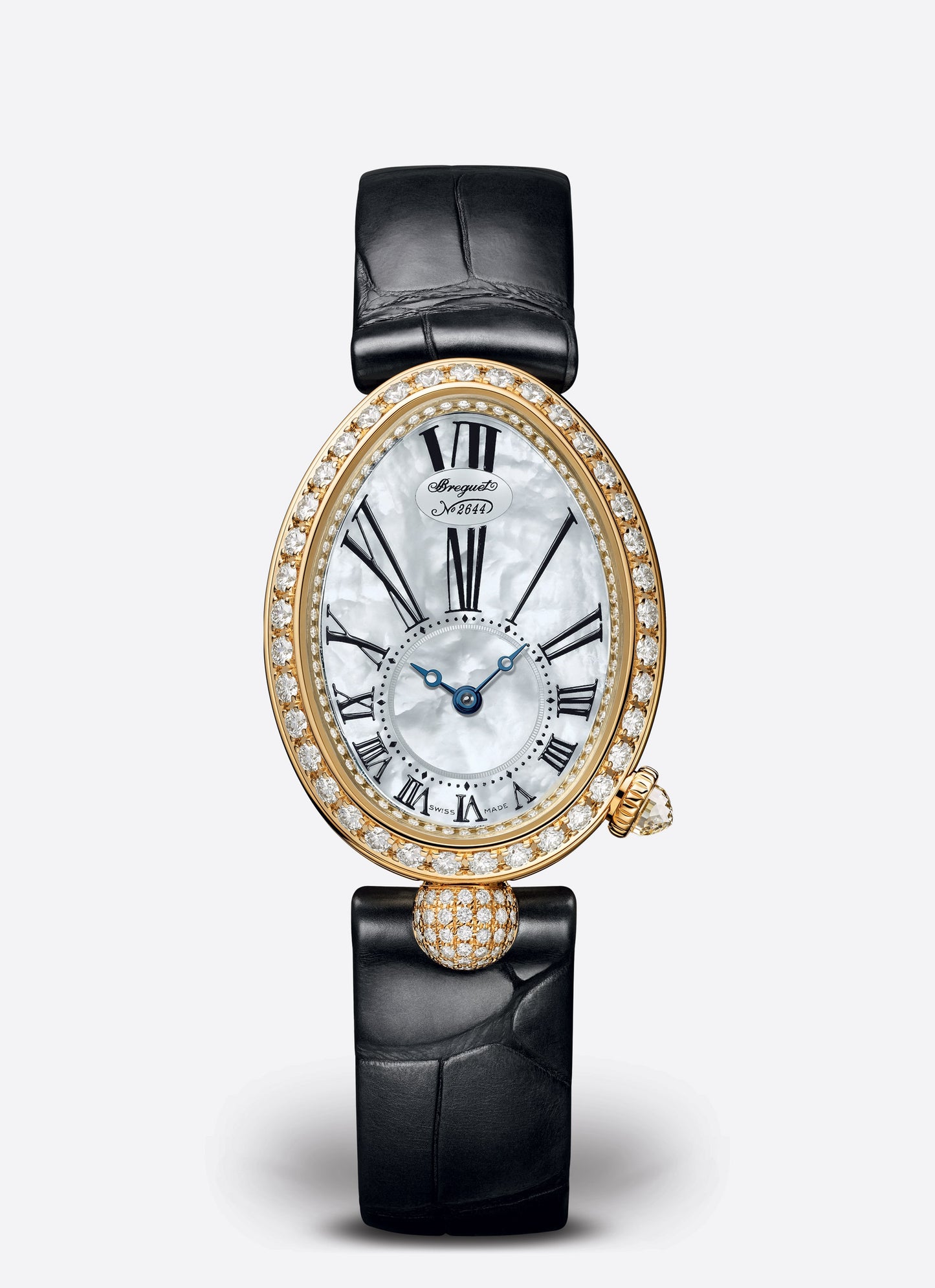 Breguet Reine 33 x 24.95 mm White Mother-Of-Pearl Dial with Diamonds 18k Yellow Gold Black Leather Strap 8928BA/51/944/DD0D3L