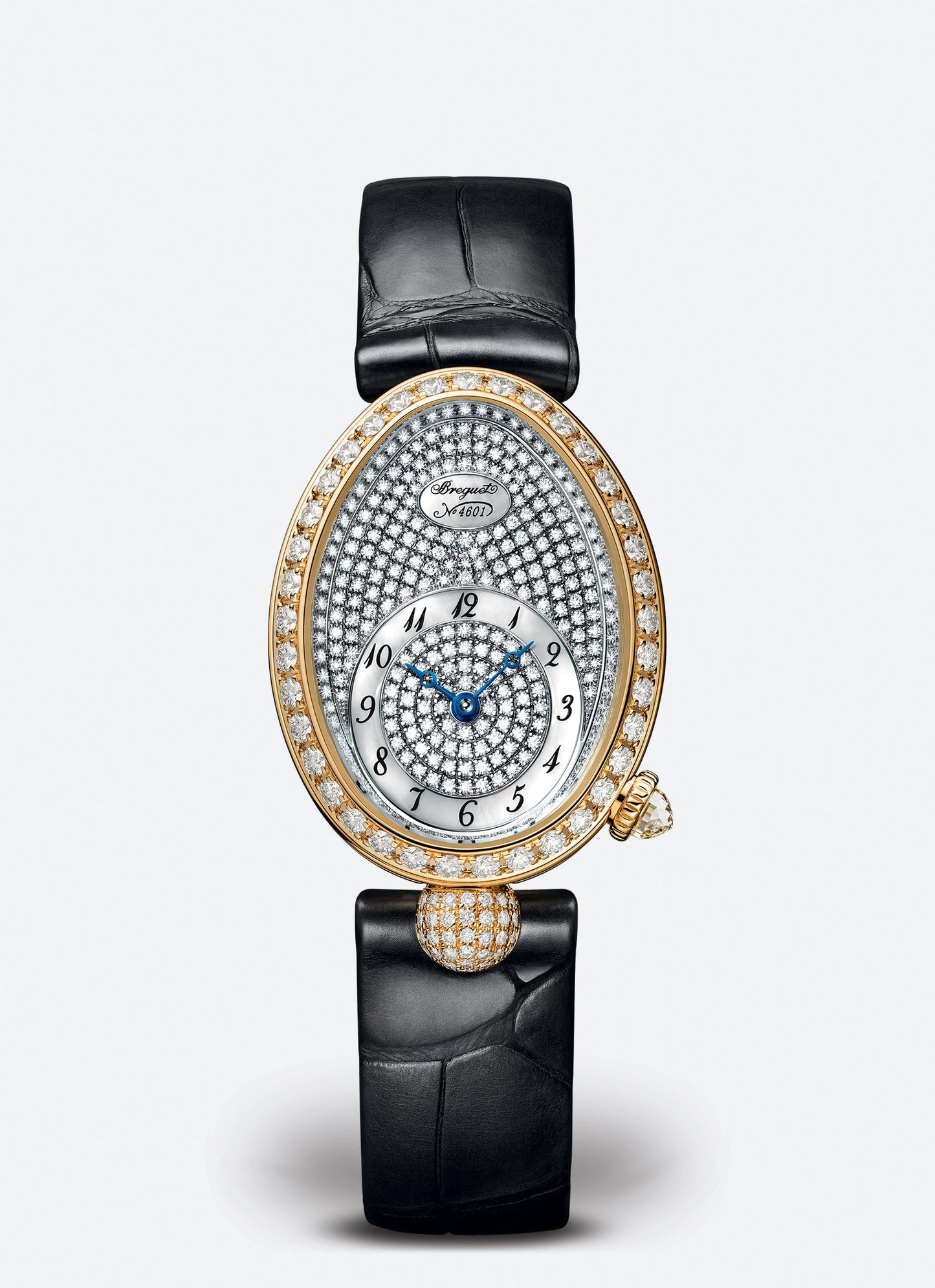 Breguet Reine 33 x 24.95 mm Diamond Paved Dial 18k Yellow Gold Black Leather Strap 8928BA/8D/944/DD0D3L