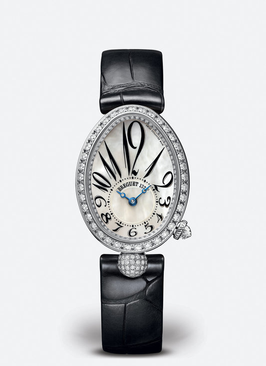 Breguet Reine 33 x 24.95 mm White  Dial with Diamonds White Gold Black Leather Strap 8928BB/5W/944/DD0D3L