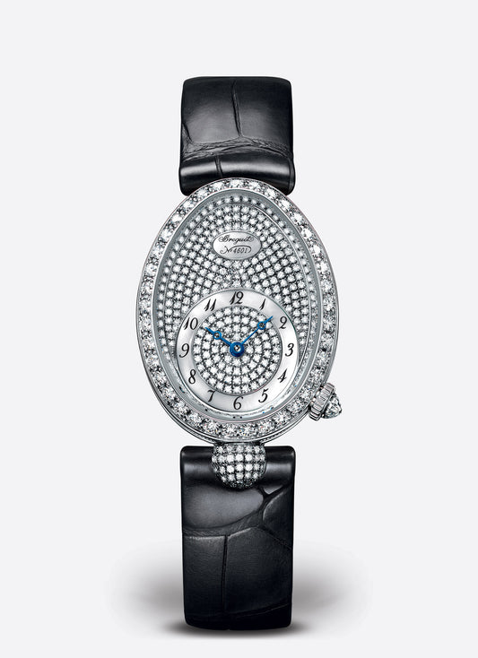 Breguet Reine 33 x 24.95 mm Diamond Paved Dial White Gold Black Leather Strap 8928BB/8D/944/DD0D3L