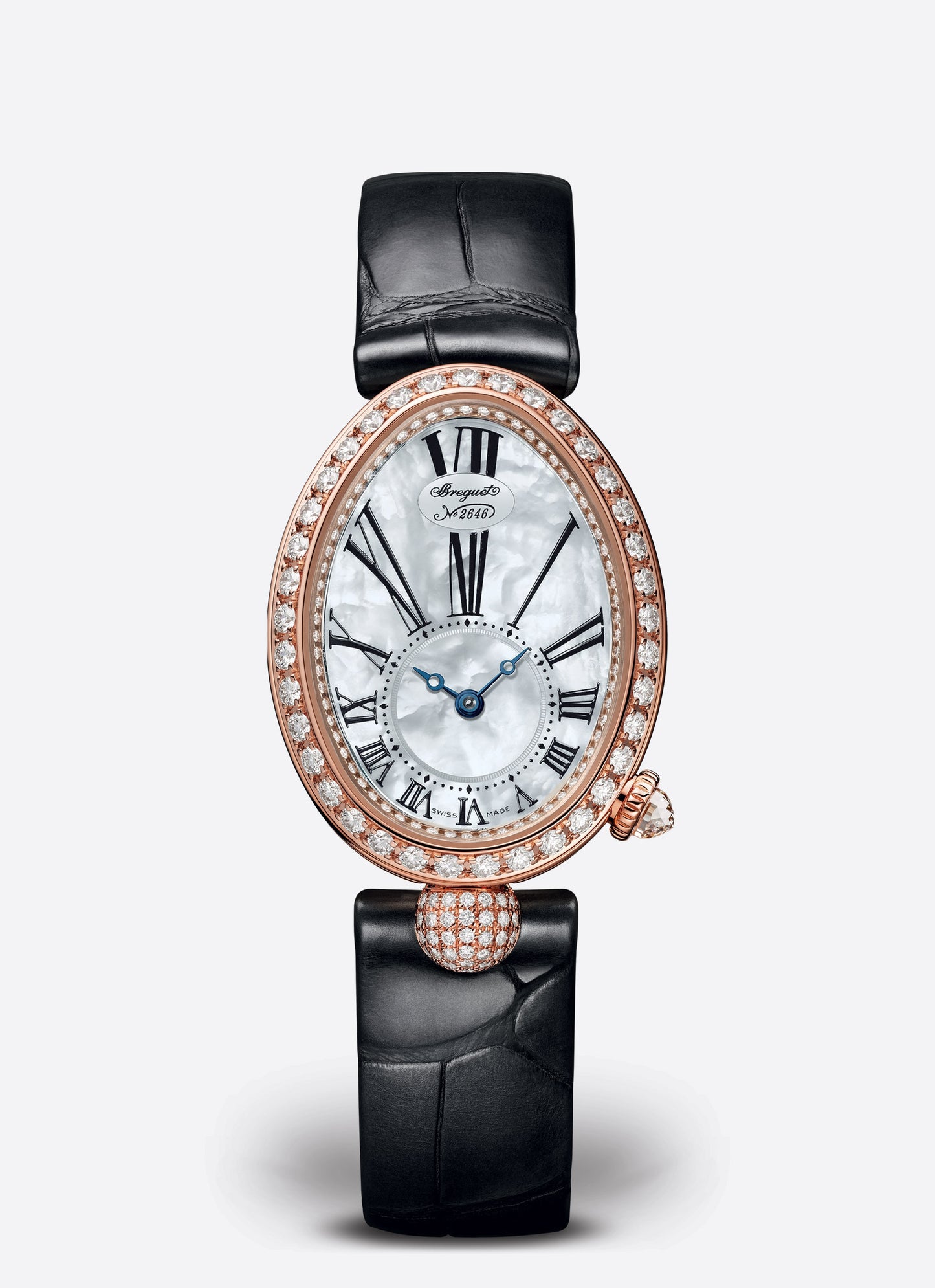 Breguet Reine 33 x 24.95 mm White Mother-Of-Pearl Dial with Diamonds 18k Rose Gold Black Leather Strap 8928BR/51/944/DD0D3L