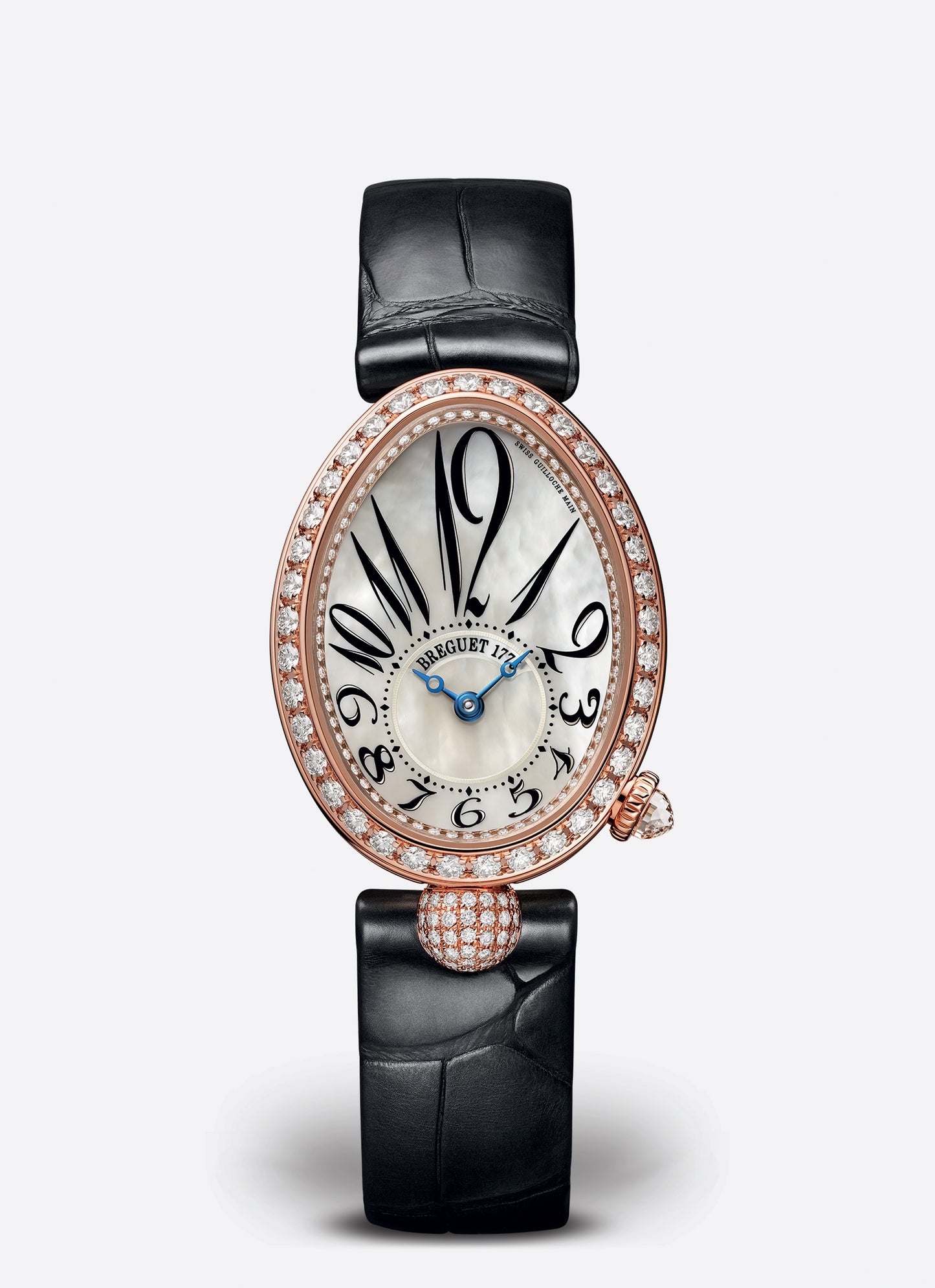 Breguet Reine 33 x 24.95 mm White Mother-Of-Pearl Dial with Diamonds 18k Rose Gold Black Leather Strap 8928BR/5W/944/DD0D3L