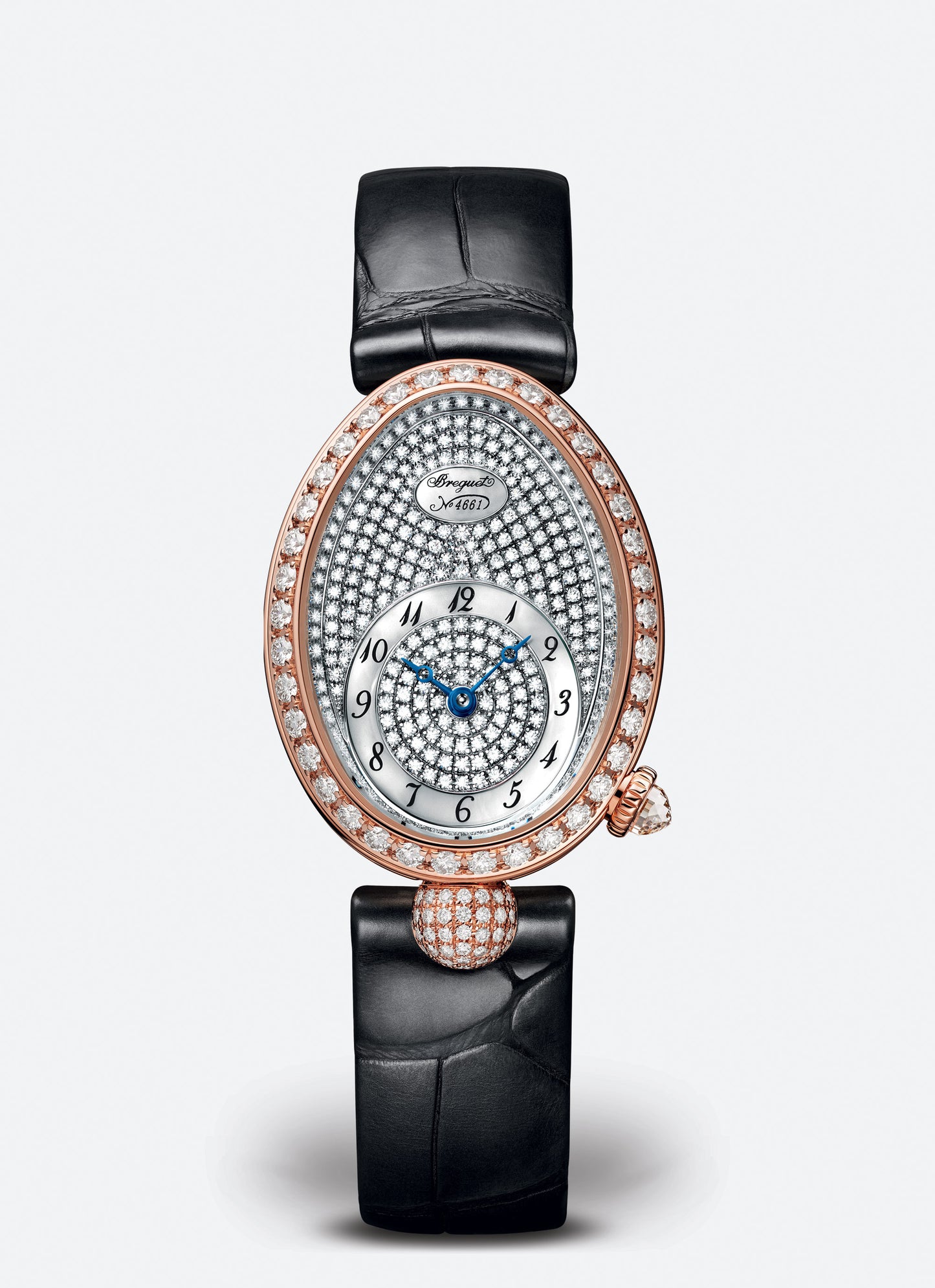 Breguet Reine 33 x 24.95 mm Diamond Paved Dial 18k Rose Gold Black Leather Strap 8928BR/8D/944/DD0D3L