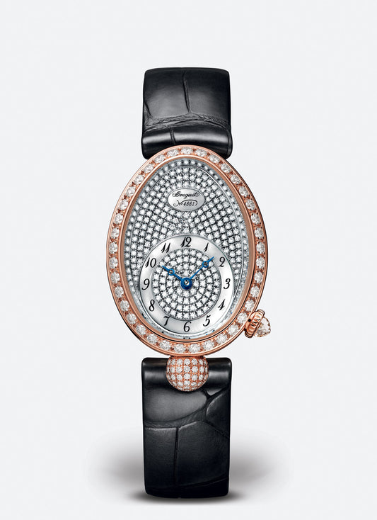 Breguet Reine 33 x 24.95 mm Diamond Paved Dial 18k Rose Gold Black Leather Strap 8928BR/8D/944/DD0D3L