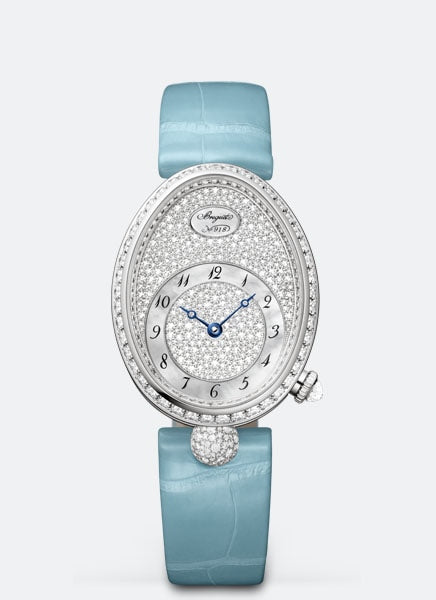 Breguet Reine 36.50 x 28.45 mm Diamond Paved Dial White Gold Blue Leather Strap 8938BB/8D/964/DD0D