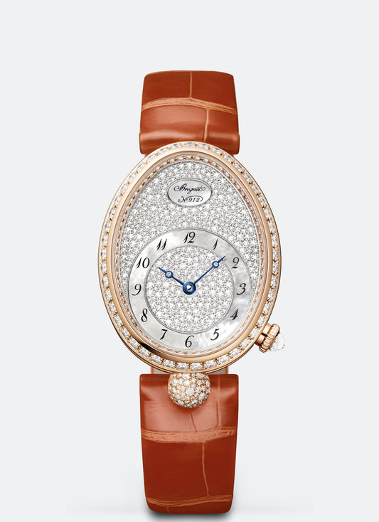 Breguet Reine 36.50 x 28.45 mm Diamond Paved Dial 18k Rose Gold Brown Leather Strap 8938BR/8D/964/DD0D