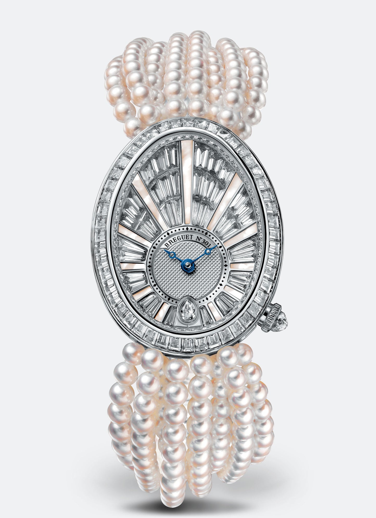 Breguet Reine 38.50 x 30.45 mm Diamond Paved Dial White Gold Pink Akoya Pearls Bracelet 8939BB/6D/J49/DD0D