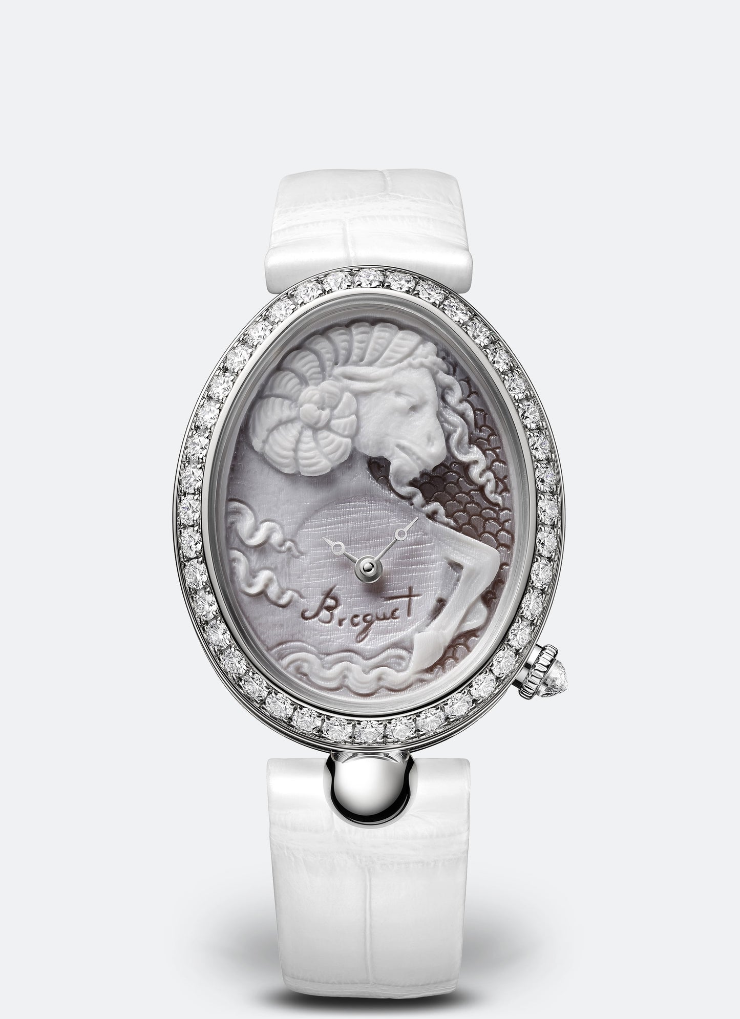 Breguet Reine 40 x 31.95 mm Silver Dial with Diamonds White Gold White Leather Strap 8958BB/55/974 06/D00D