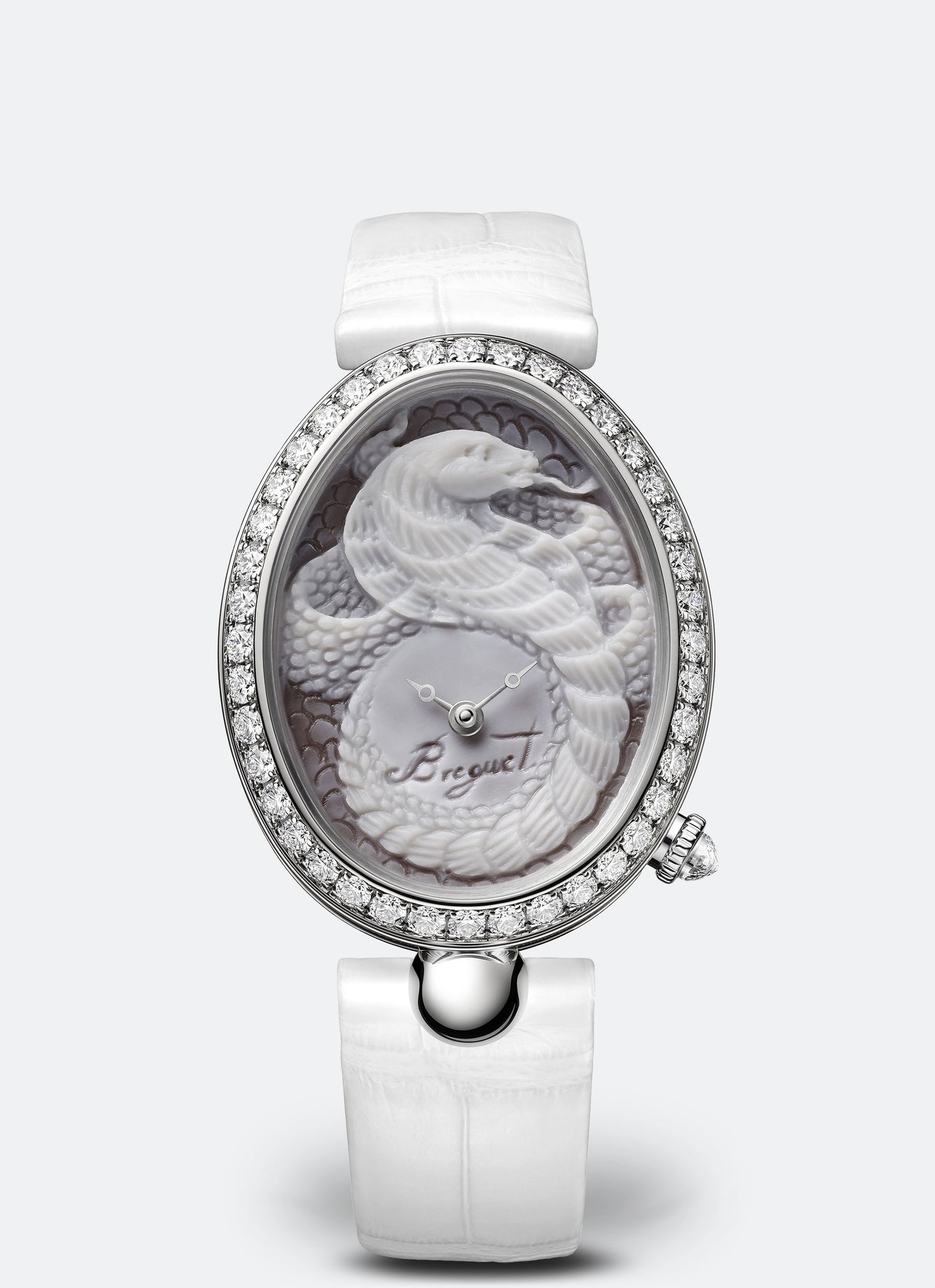 Breguet Reine 40 x 31.95 mm Silver Dial with Diamonds White Gold White Leather Strap 8958BB/55/974 13/D00D