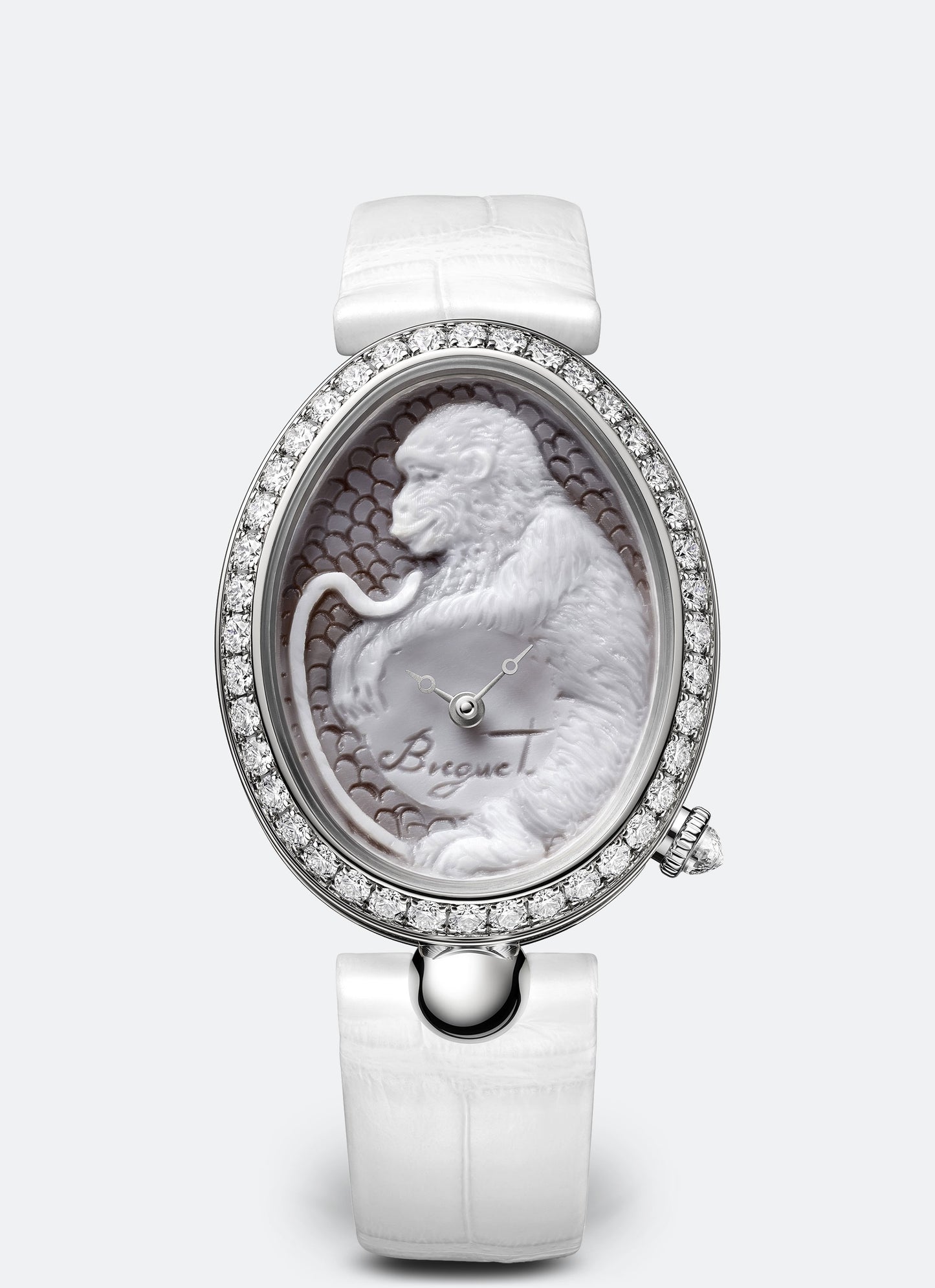 Breguet Reine 40 x 31.95 mm Silver Dial with Diamonds White Gold White Leather Strap 8958BB/55/974 08/D00D