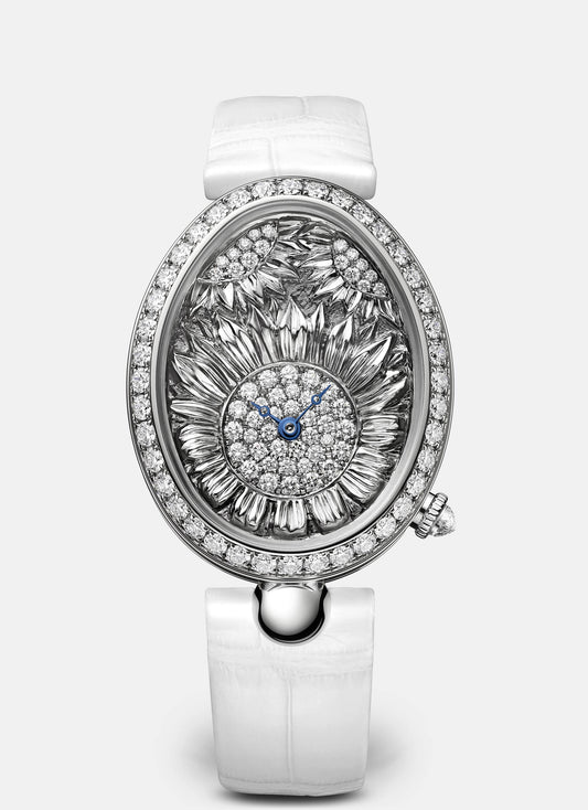 Breguet Reine 40 x 31.95 mm Silver Dial with Diamonds White Gold White Leather Strap 8958BB/65/974/D00D