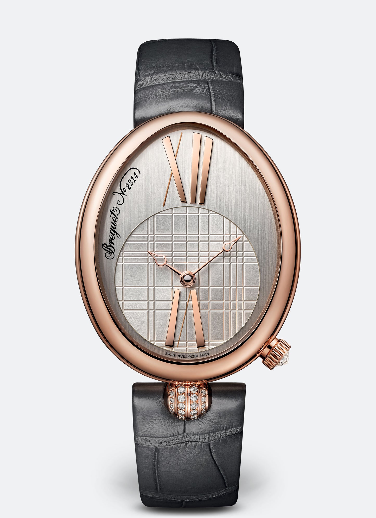 Breguet Reine 43 x 34,95 mm Silver Dial with Diamonds 18k Rose Gold Black Leather Strap 8968BR/11/986/0D00