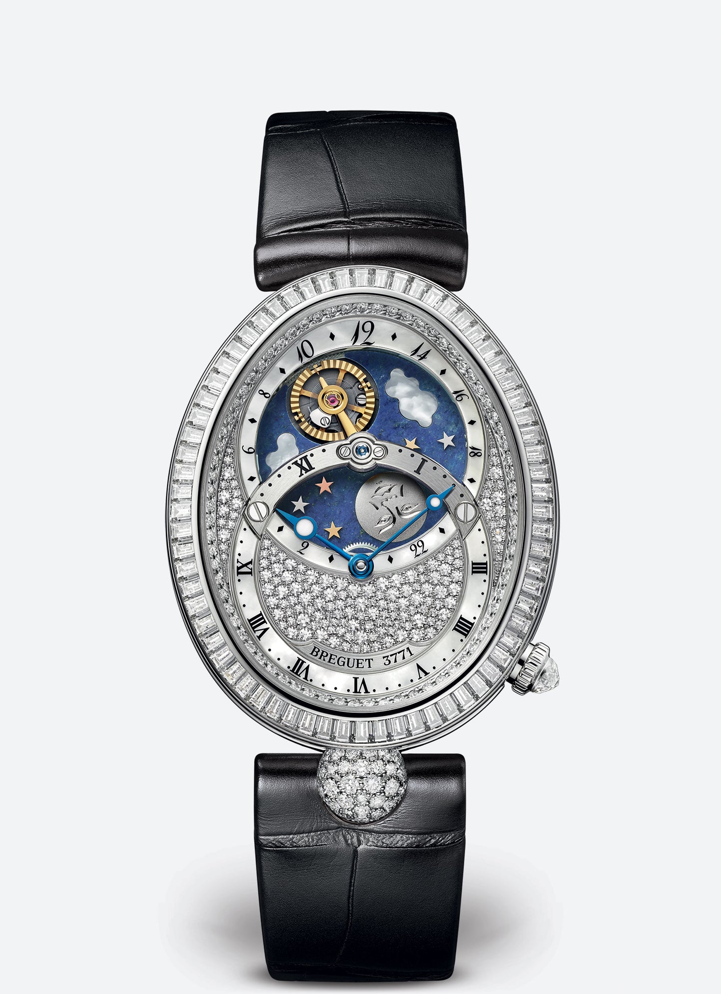 Breguet Reine  42,05 x 34 mm Diamond Paved Dial White Gold Black Leather Strap 8999BB/8D/974/DD0D