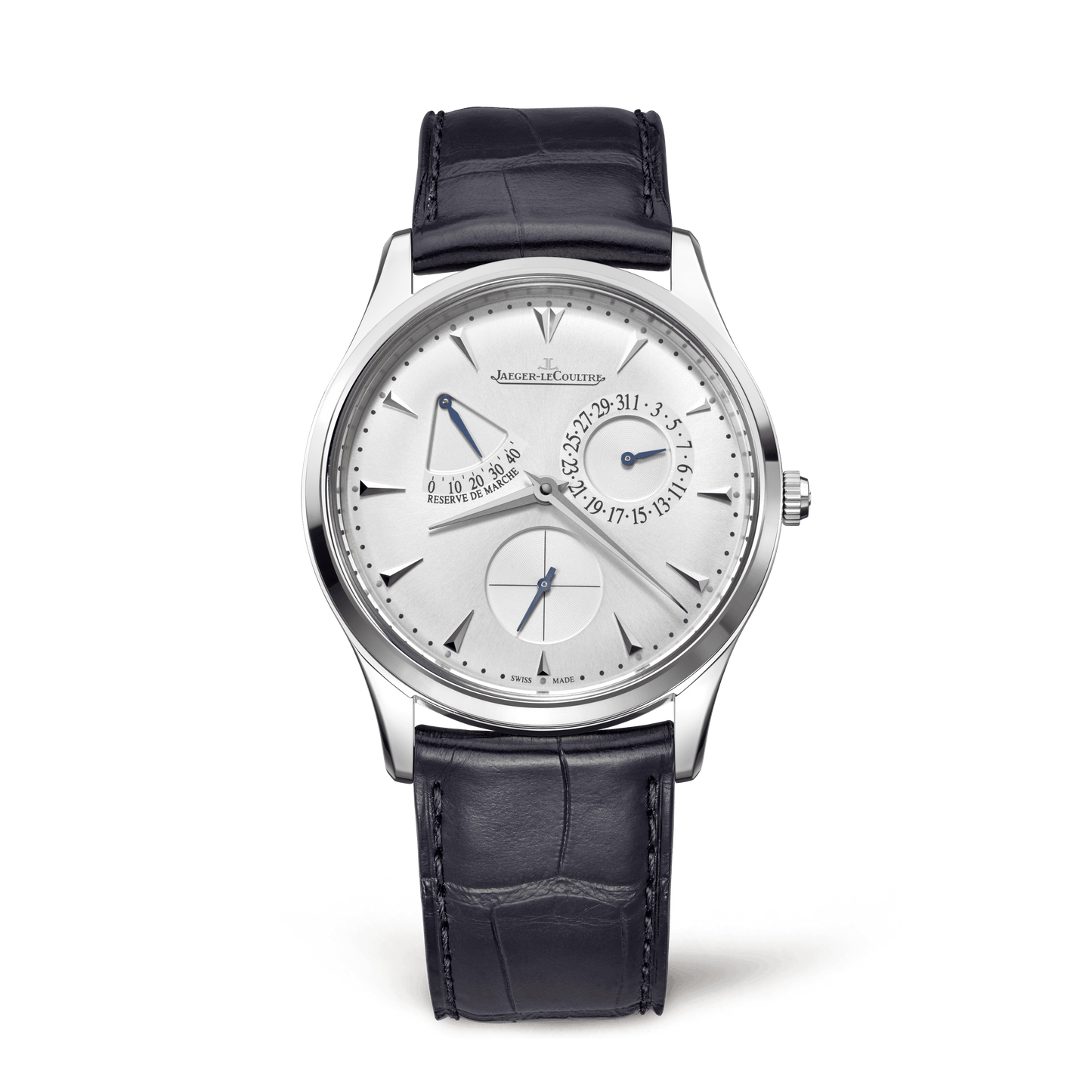 Jaeger-LeCoultre Master Ultra Thin Power Reserve 39 mm Silvered Grey Dial Stainless Steel Alligator Leather Strap Q1378420