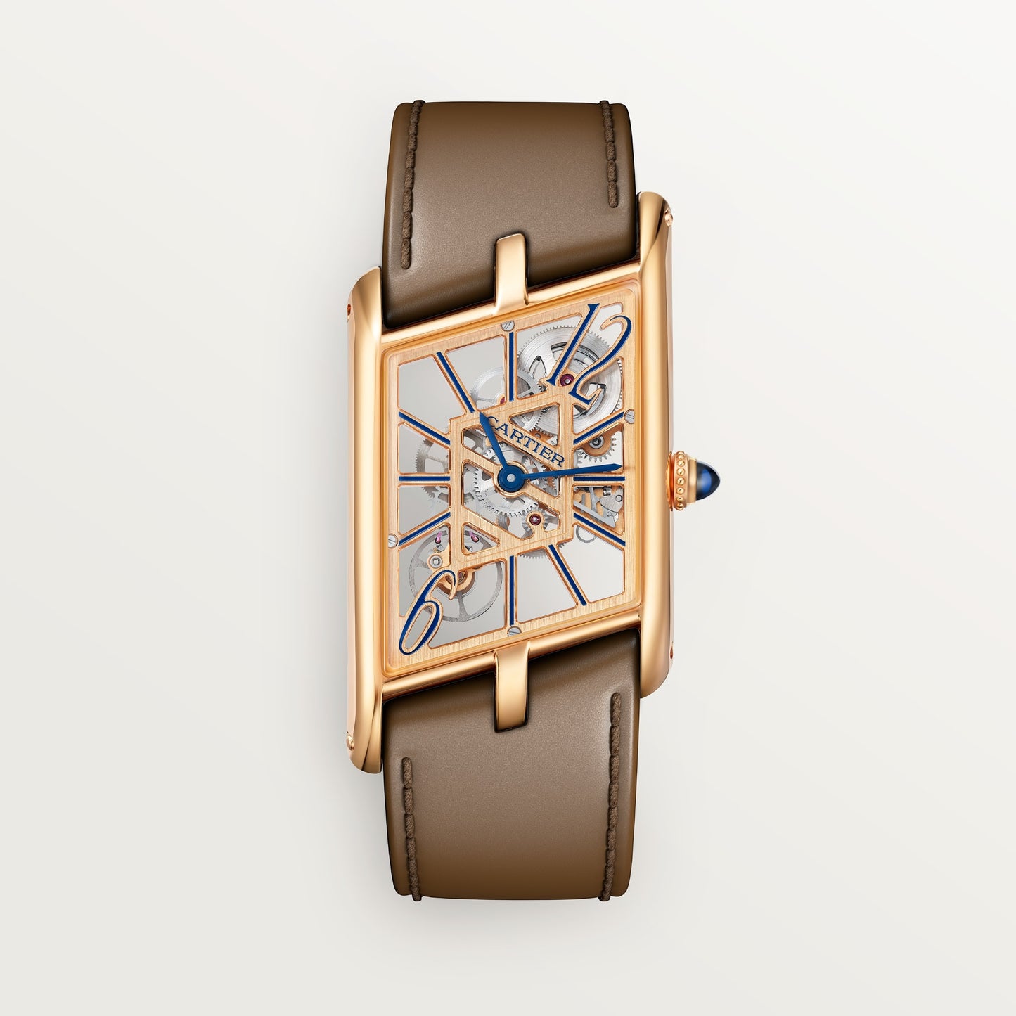 Cartier Tank Asymétrique Small Rose Gold Blue Dial Brown Alligator Leather WHSA0019