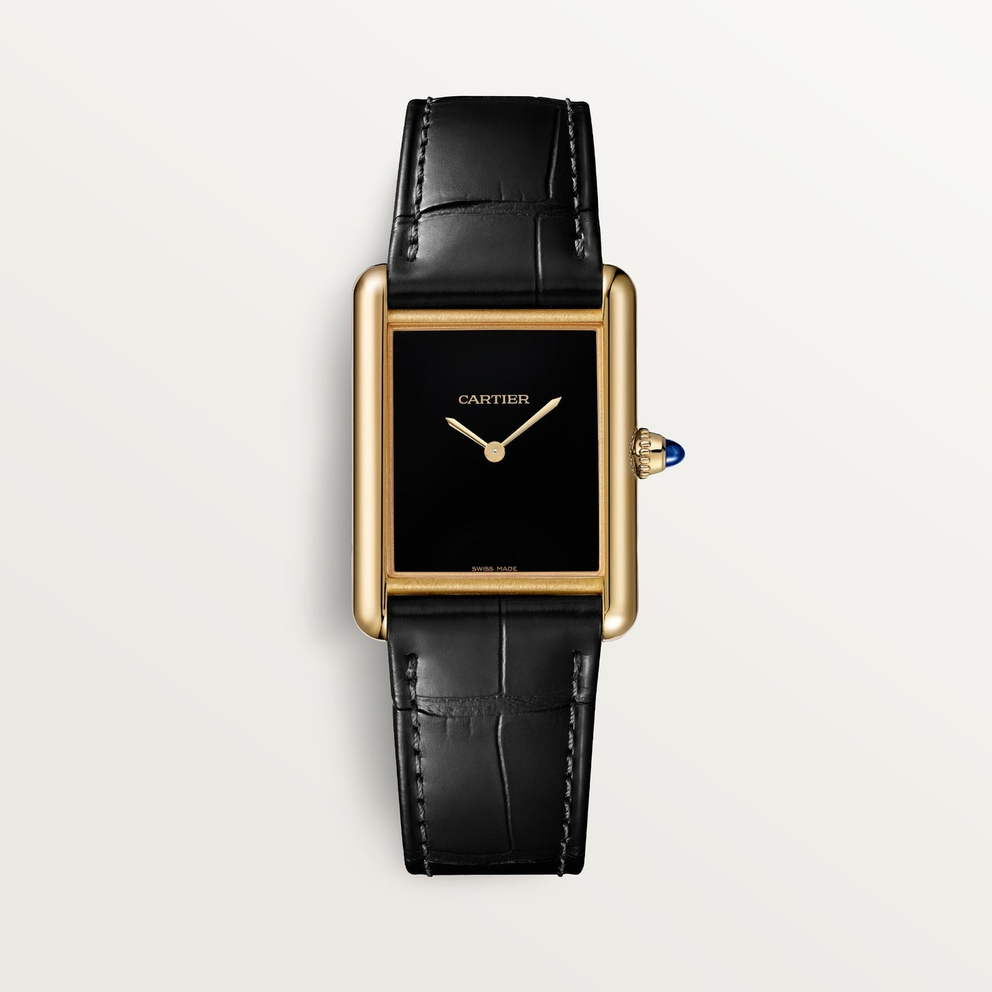 Cartier Tank Louis Large Yellow Gold Black Lacquer Dial Black Alligator Leather Strap WGTA0091