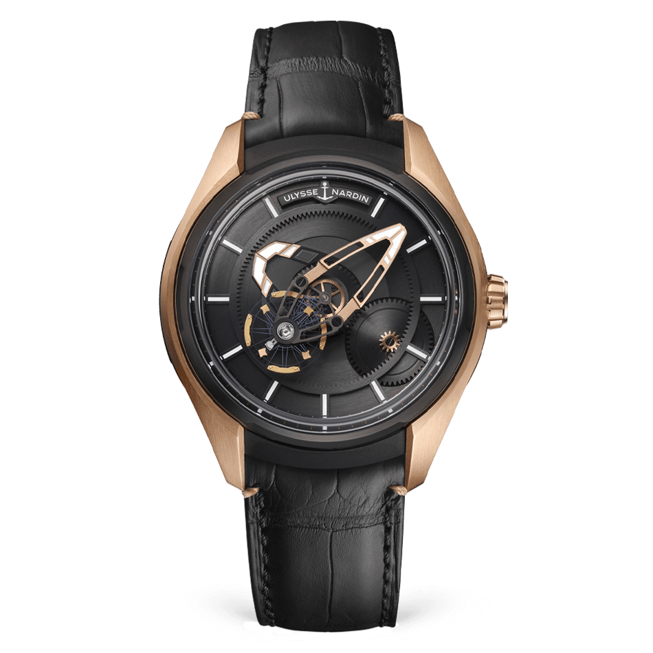 Ulysse Nardin Freak X 43 mm Black Dial 18k Rose Gold Leather Strap 2305-270/02