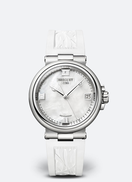 Breguet Marine 33.8 mm White Mother-Of-Pearl Dial Stainless Steel White Rubber Strap 9517ST/5W/584