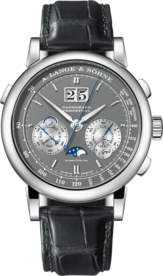 Alange-Soehne DATOGRAPH PERPETUAL 41 mm Light-Grey Dial 18-Carat White Gold Alligator Leather Strap 410.038 E / LSLS4103AB