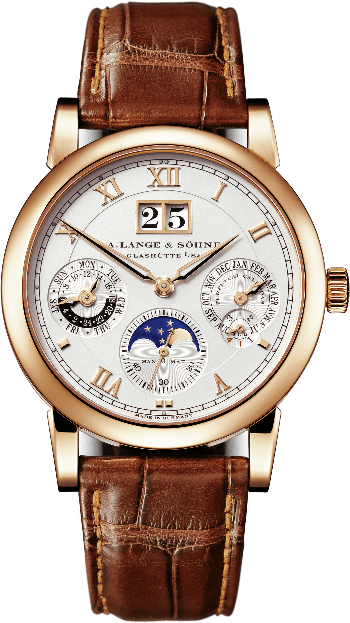 Alange-Soehne LANGEMATIK PERPETUAL 38.5 mm White Dial 18-Carat Pink Gold Alligator Leather Strap 310.032 E / LSLS3104AP