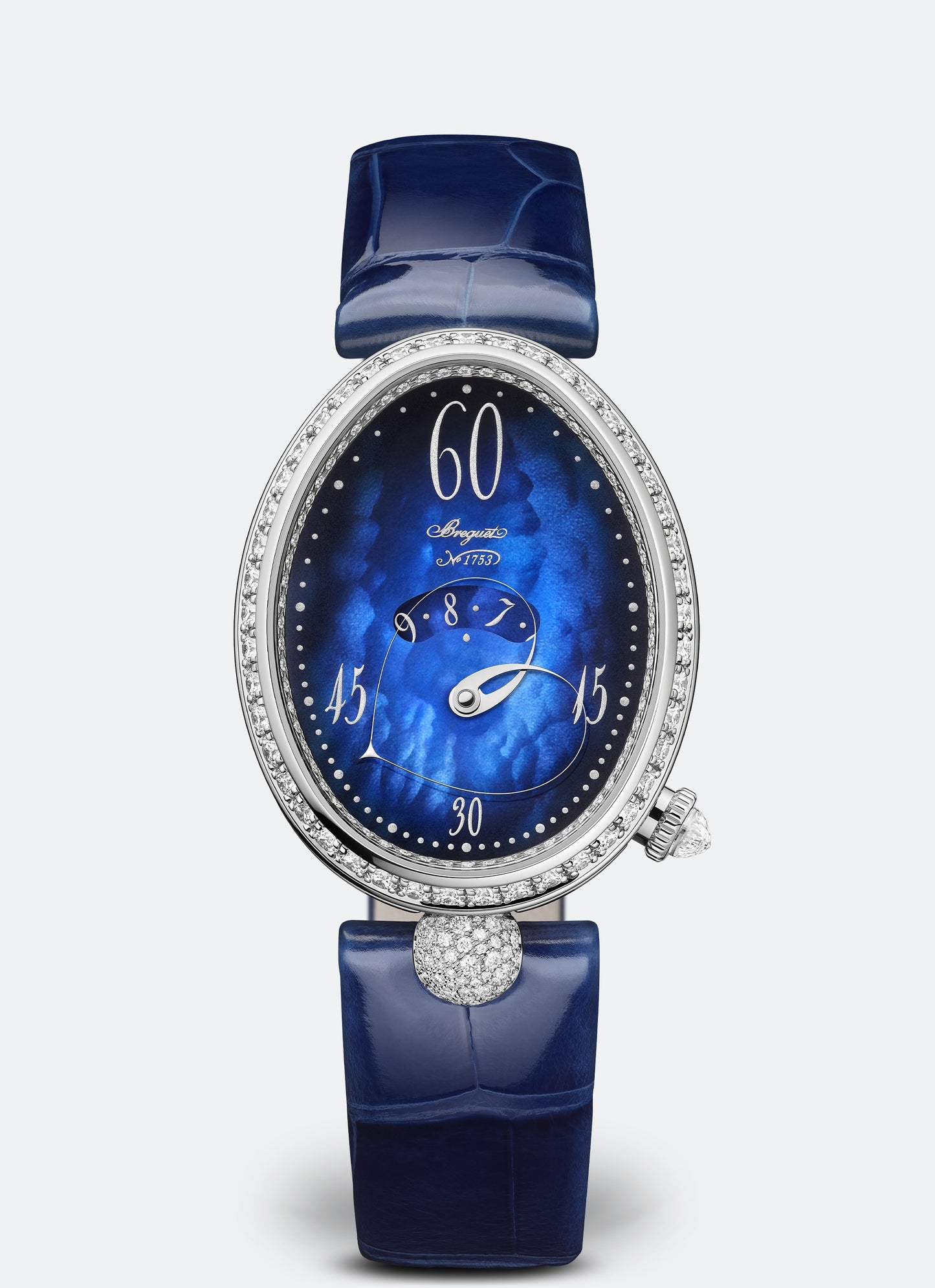 Breguet Reine 36.5 x 28.45mm Blue Mother-Of-Pearl Dial with Diamonds White Gold Blue Leather Strap 9835BB/5Y/964/DD0D