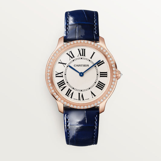 Cartier Ronde Louis 36 mm Rose Gold Beige Dial Navy Blue Alligator Leather WJRN0010