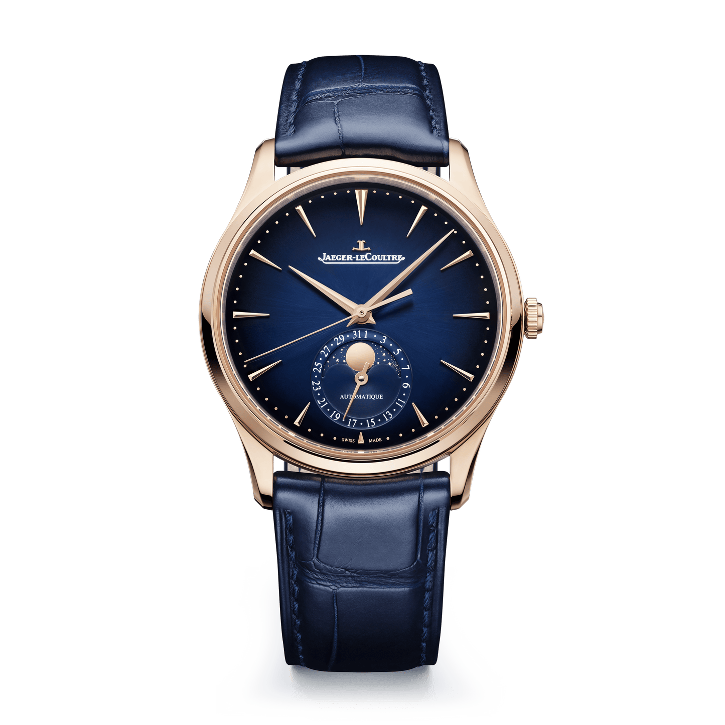 Jaeger-LeCoultre Master Ultra Thin Moon 39 mm Blue Dial Pink Gold Alligator Leather Strap Q1362580