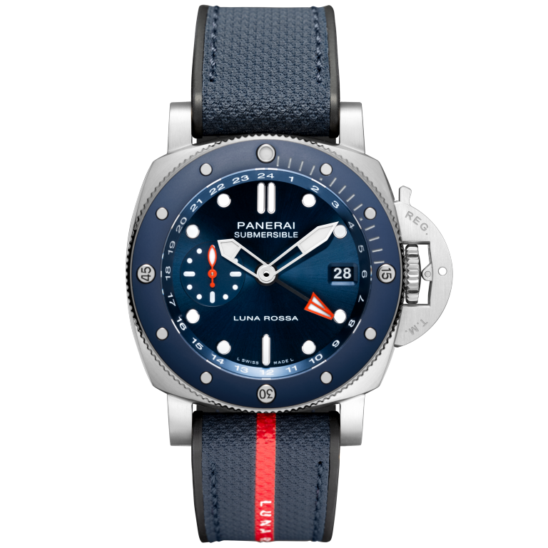 Panerai Submersible GMT Luna Rossa Titanio 42 mm Blue Dial Brushed Titanium Bi-Material Blue Luna Rossa Strap PAM01507