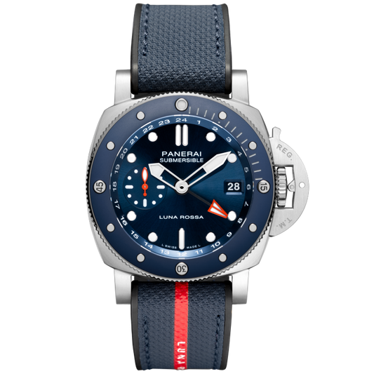 Panerai Submersible GMT Luna Rossa Titanio 42 mm Blue Dial Brushed Titanium Bi-Material Blue Luna Rossa Strap PAM01507