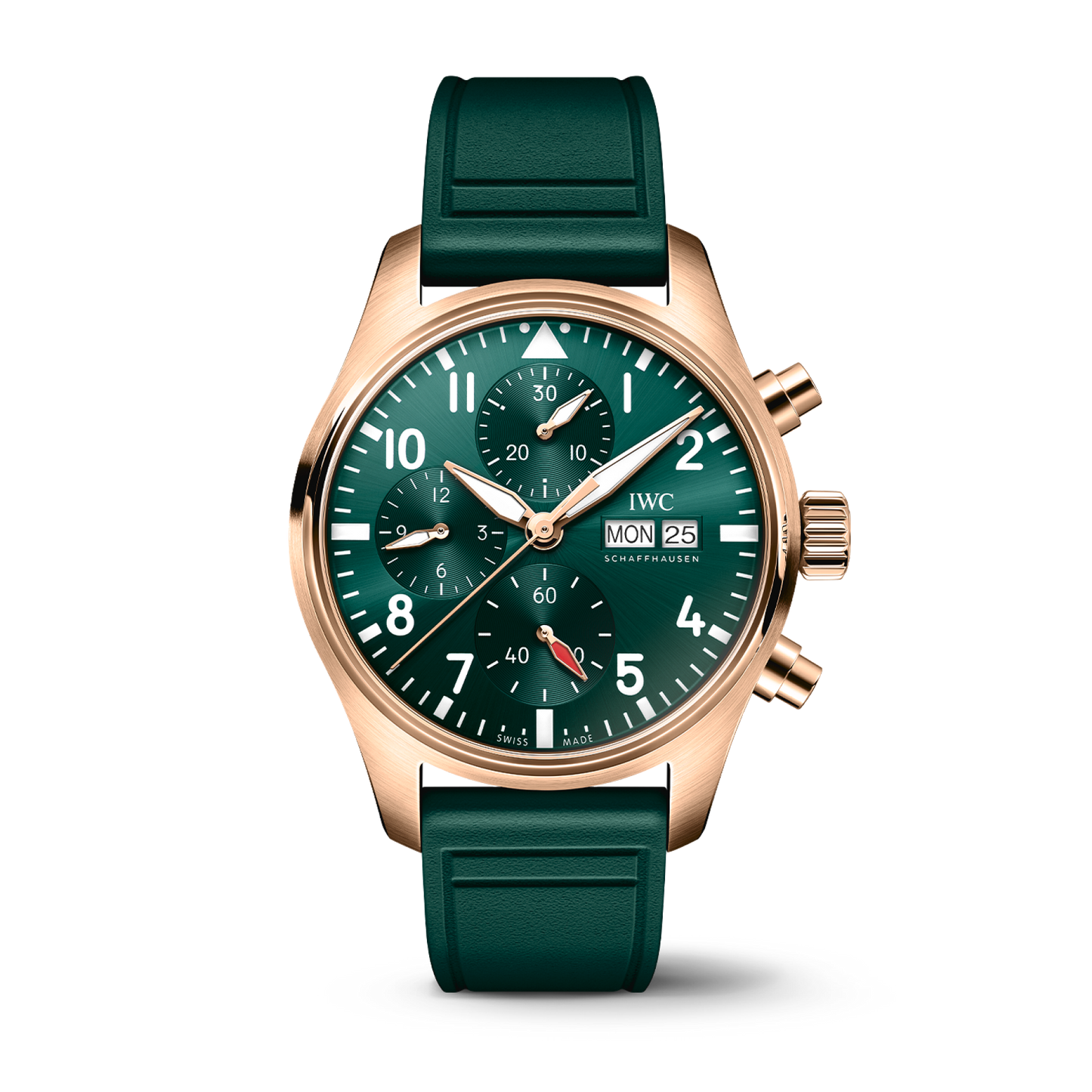 IWC Schaffhausen Pilot’s Watch Chronograph 41  mm Green Dial 18 Ct 5N Gold Green Rubber Strap IW388110