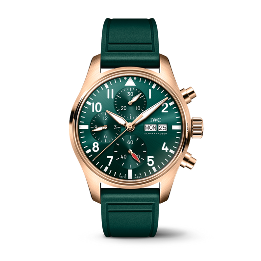 IWC Schaffhausen Pilot’s Watch Chronograph 41  mm Green Dial 18 Ct 5N Gold Green Rubber Strap IW388110