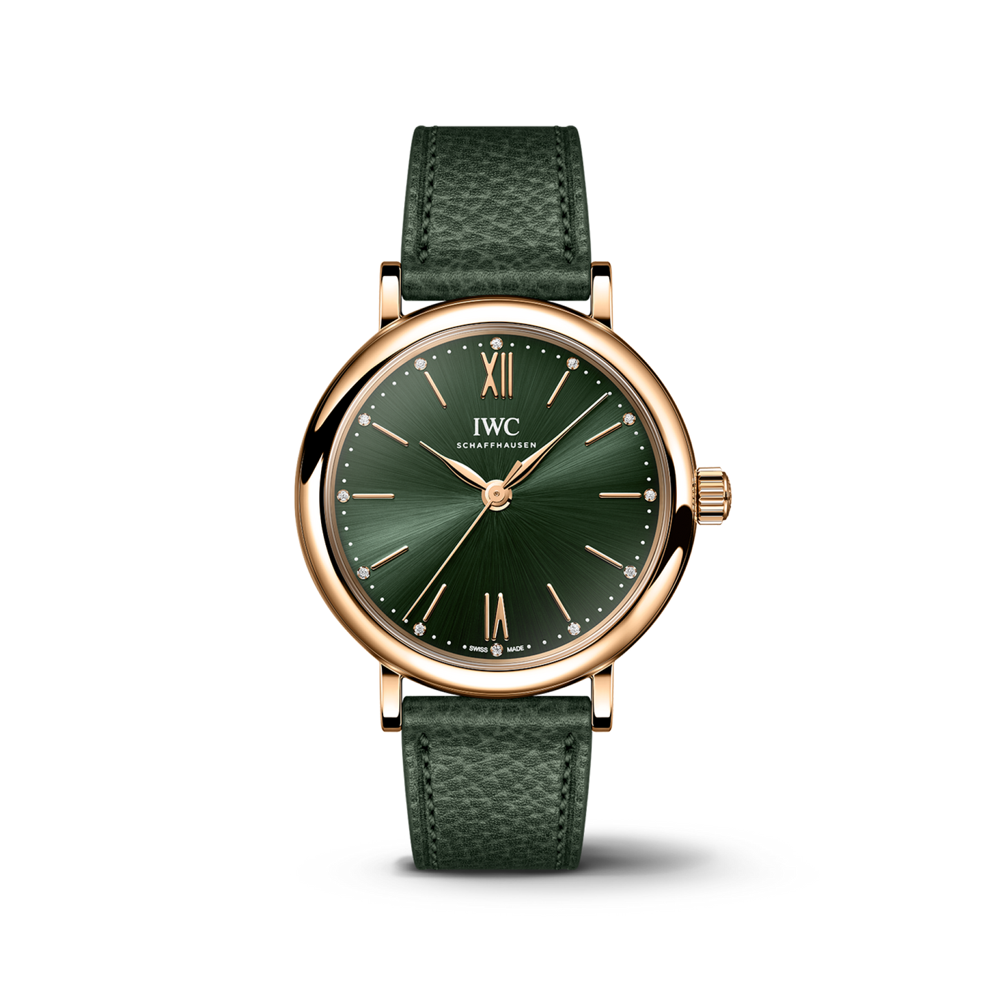 IWC Schaffhausen Portofino Automatic 34 mm Green  Dial 18 Kt 5N Gold Case Green Calfskin Strap IW357415