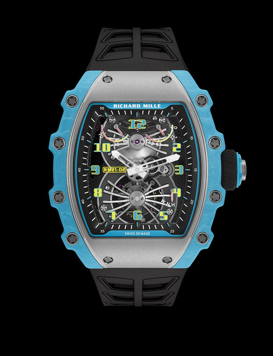 Richard Mille RM 21-02 Manual Winding Tourbillon Aerodyne 30 mm Black  Dial Platinum Rubber Strap rm-21-02