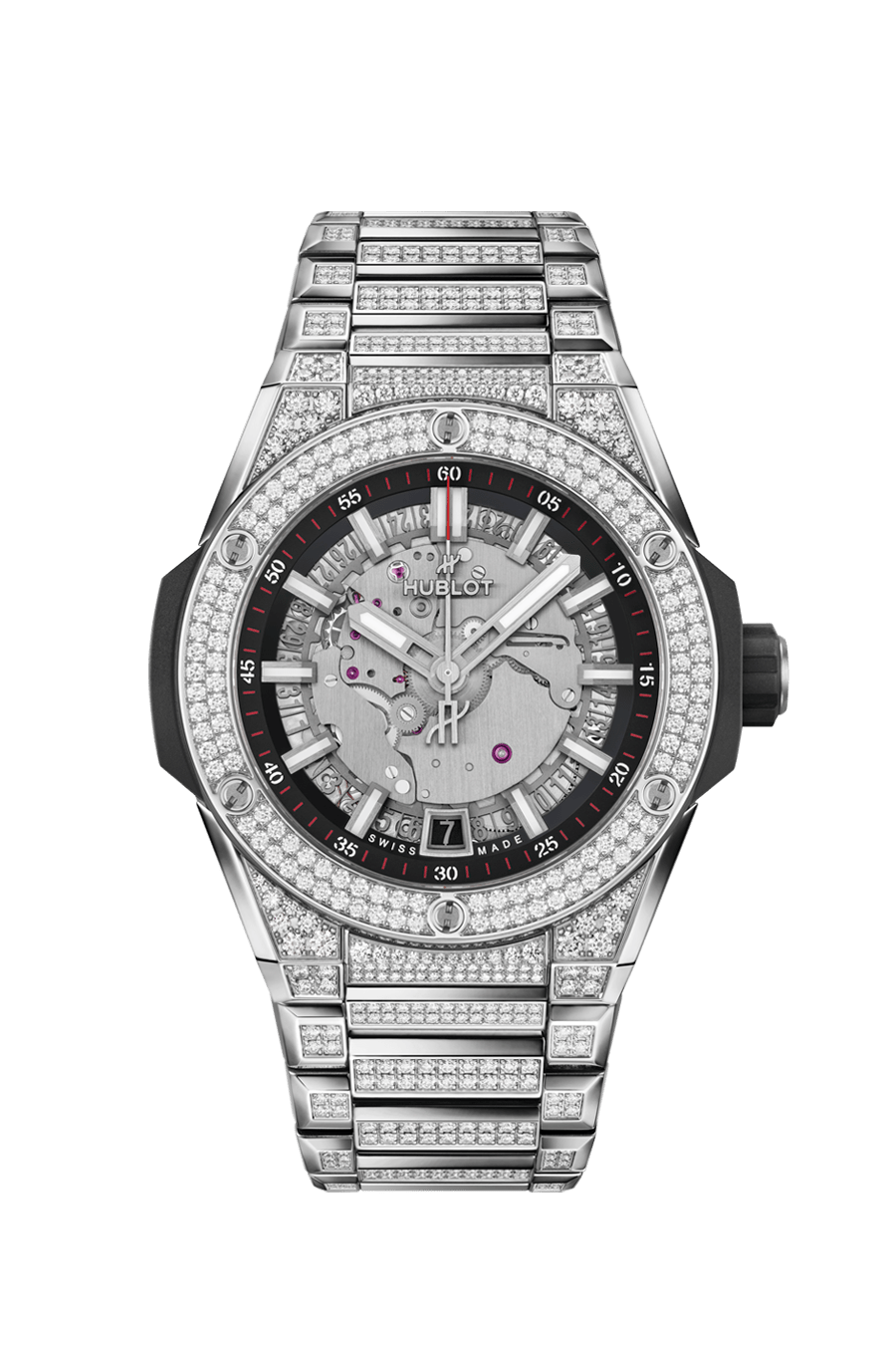 Hublot Big Bang Integrated Time Only Titanium Pavé 40 mm Silver Dial with Diamonds Polished Titanium Bracelet 456.NX.0170.NX.3704