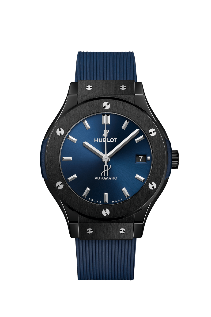 Hublot Classic Fusion Ceramic Blue 38 mm Blue Dial Polished Black Ceramic Rubber Strap 565.CM.7170.RX