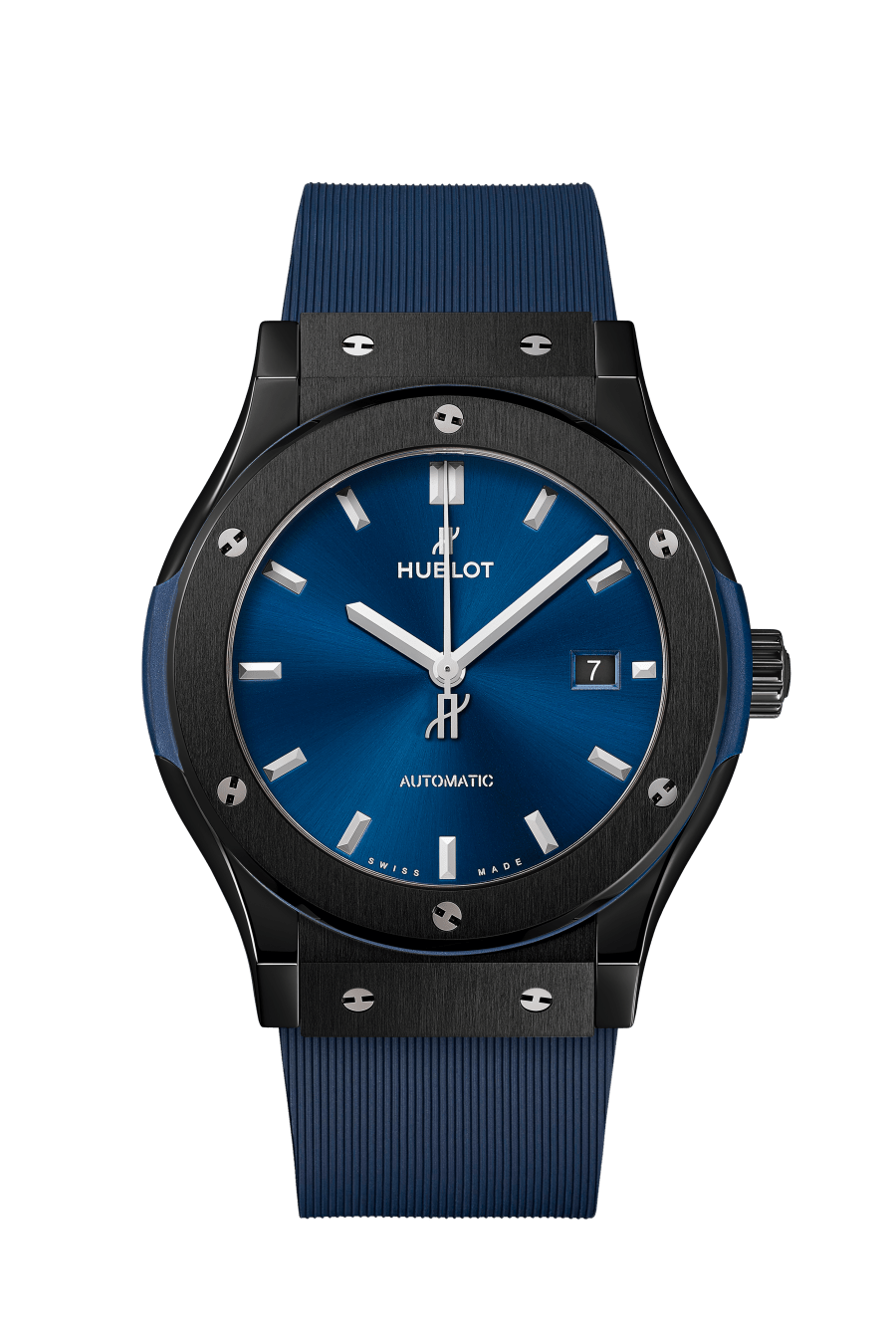 Hublot Classic Fusion Ceramic Blue 42 mm Blue Dial Polished Black Ceramic Rubber Strap 542.CM.7170.RX