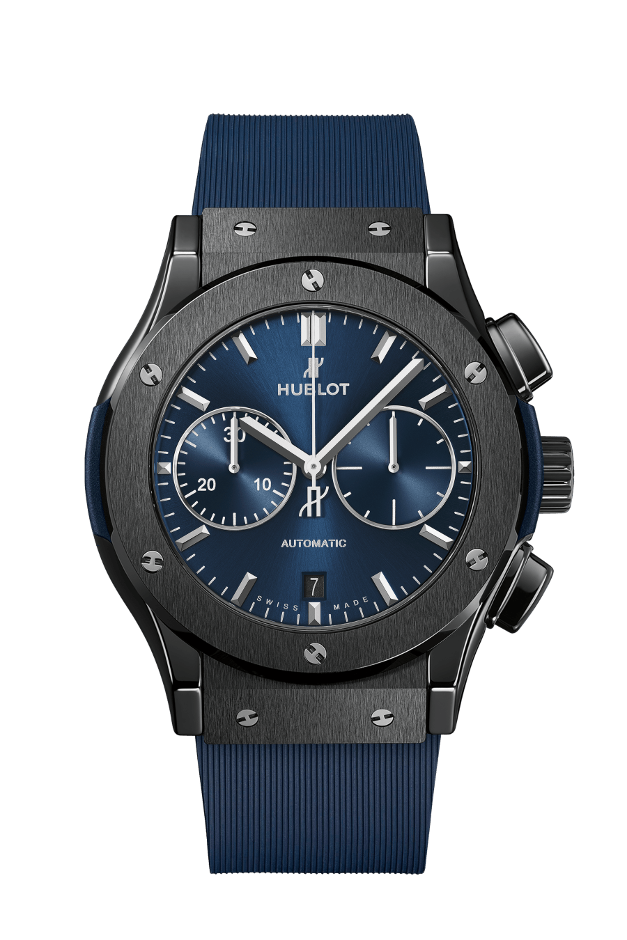 Hublot Classic Fusion Ceramic Blue Chronograph 45 mm Blue Dial Polished Black Ceramic Rubber Strap 521.CM.7170.RX