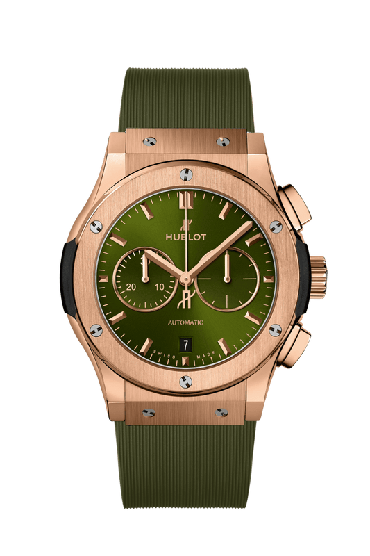 Hublot Classic Fusion Chronograph King Gold Green 42 mm Green Dial Polished 18K King Gold Rubber Strap 541.OX.8980.RX