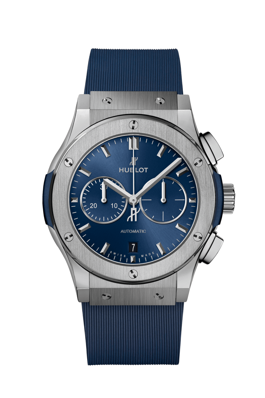 Hublot Classic Fusion Chronograph Titanium Blue 42 mm Blue Dial Polished Titanium Rubber Strap 541.NX.7170.RX