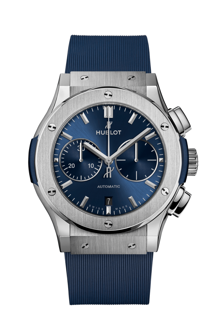 Hublot Classic Fusion Chronograph Titanium Blue 45 mm Blue Dial Polished Titanium Rubber Strap 521.NX.7170.RX