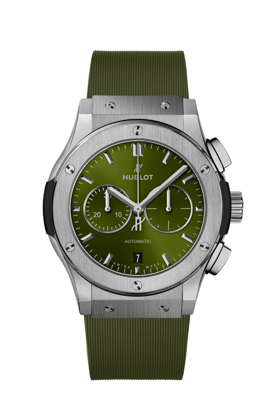 Hublot Classic Fusion Chronograph Titanium Green 42 mm Green Dial Polished Titanium Rubber Strap 541.NX.8970.RX