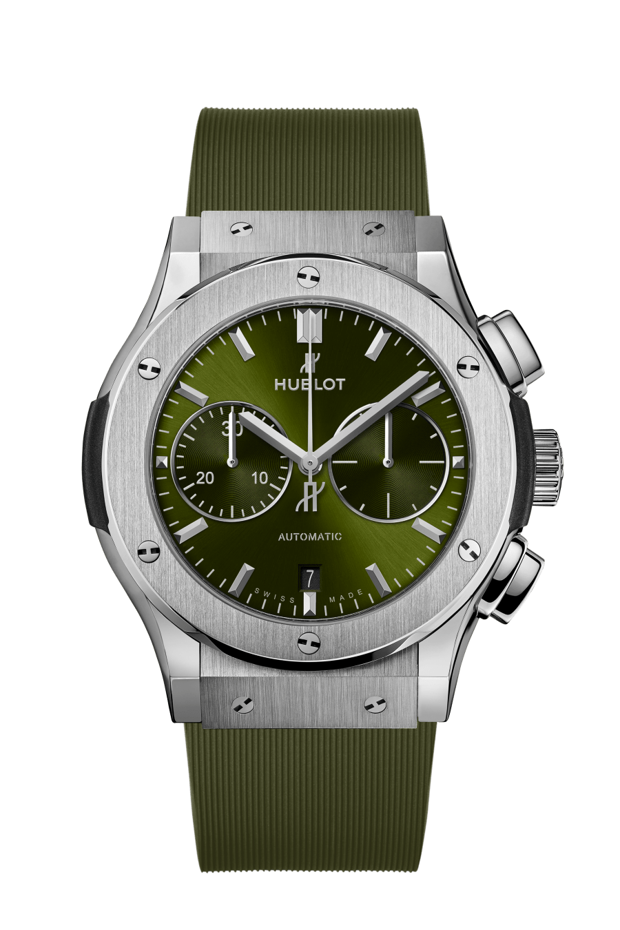 Hublot Classic Fusion Chronograph Titanium Green 45 mm Green Dial Polished Titanium Rubber Strap 521.NX.8970.RX