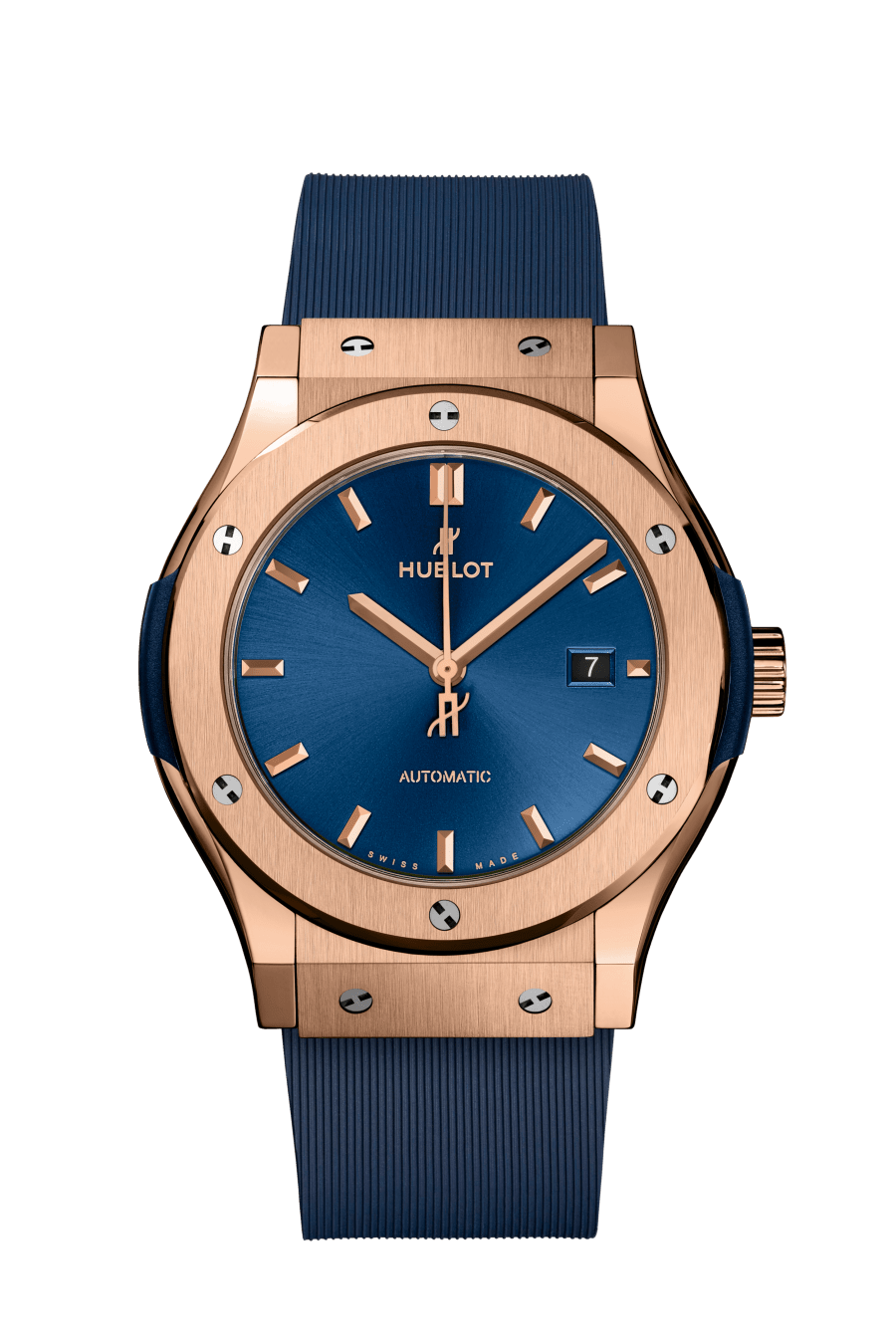 Hublot Classic Fusion King Gold Blue 42 mm Blue Dial Polished 18K King Gold Rubber Strap 542.OX.7180.RX