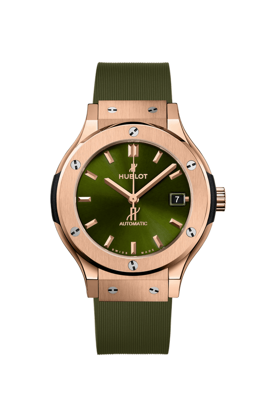 Hublot Classic Fusion King Gold Green 38 mm Green Dial Microblasted 18K King Gold Rubber Strap 565.OX.8980.RX