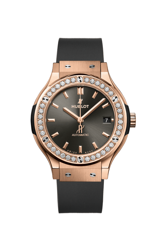 Hublot Classic Fusion Racing Grey King Gold Diamonds 38 mm Grey Dial with Diamonds Polished 18K King Gold Rubber Strap 565.OX.7081.RX.1204