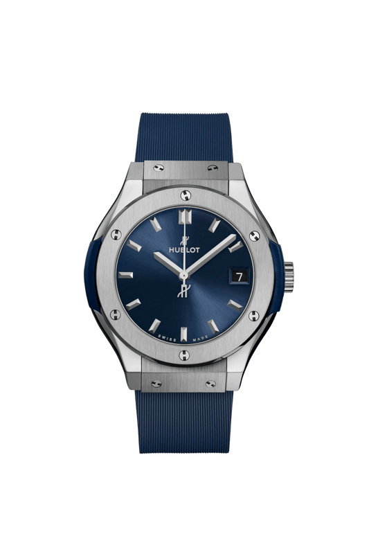 Hublot Classic Fusion Titanium Blue 33 mm Blue Dial Polished Titanium Rubber Strap 581.NX.7170.RX