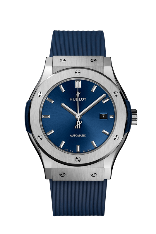 Hublot Classic Fusion Titanium Blue 42 mm Blue Dial Polished Titanium Rubber Strap 542.NX.7170.RX